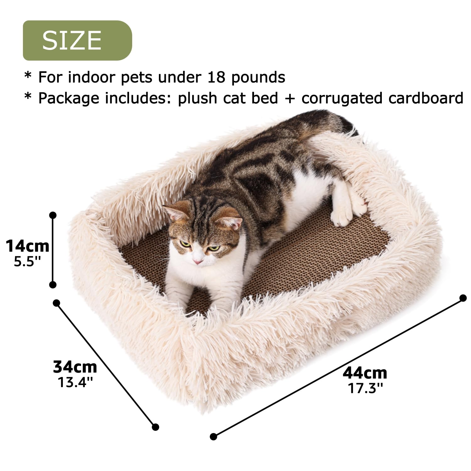 TIGOADT Fluffy Cat Scratcher Lounge Box beige plush outside detail showcases a cozy resting area
