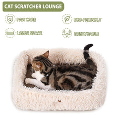 TIGOADT Fluffy Cat Scratcher Lounge Box beige side angle highlights durable cardboard for long-lasting scratching
