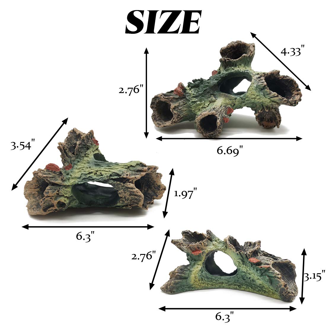 TIHOOD heavy-base resin log ensures stable placement without floating in tanks