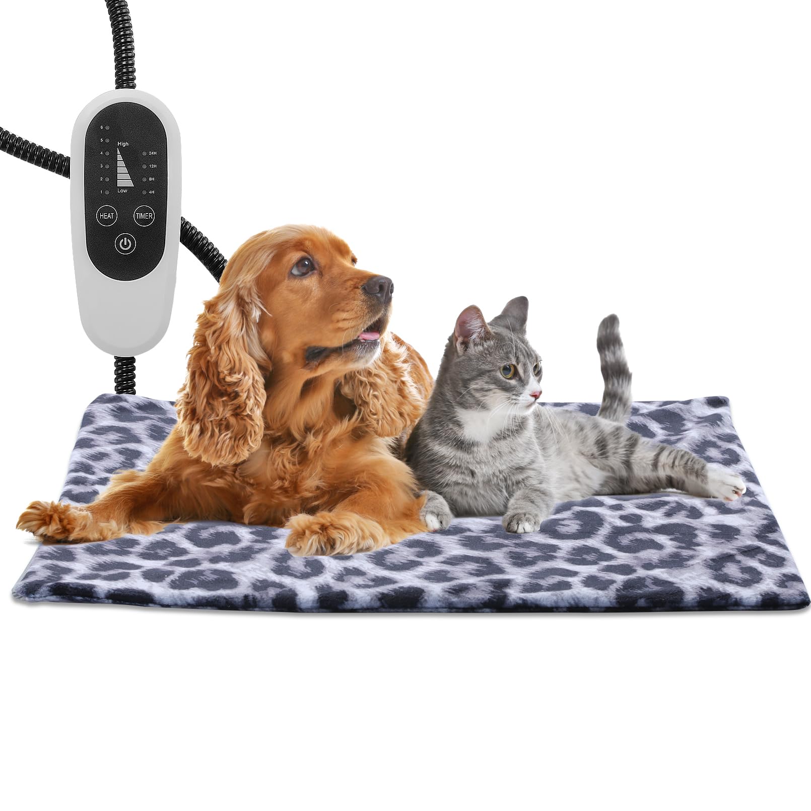 Tikaton MET heated pad front view in leopard print for cozy warmth indoors