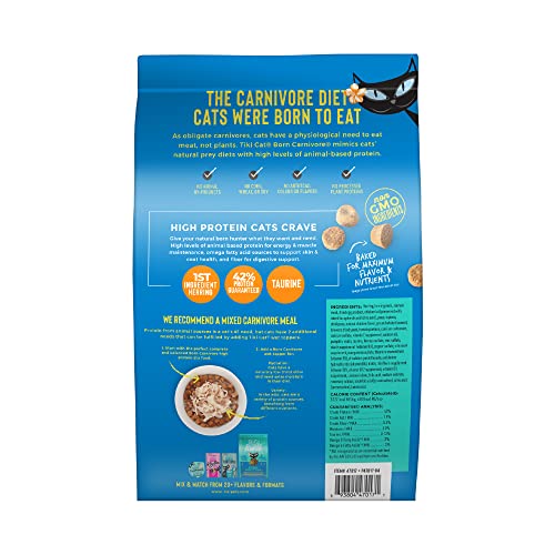 Flaxseed, pumpkin, and salmon oil ingredients in Tiki Cat Born Carnivore.