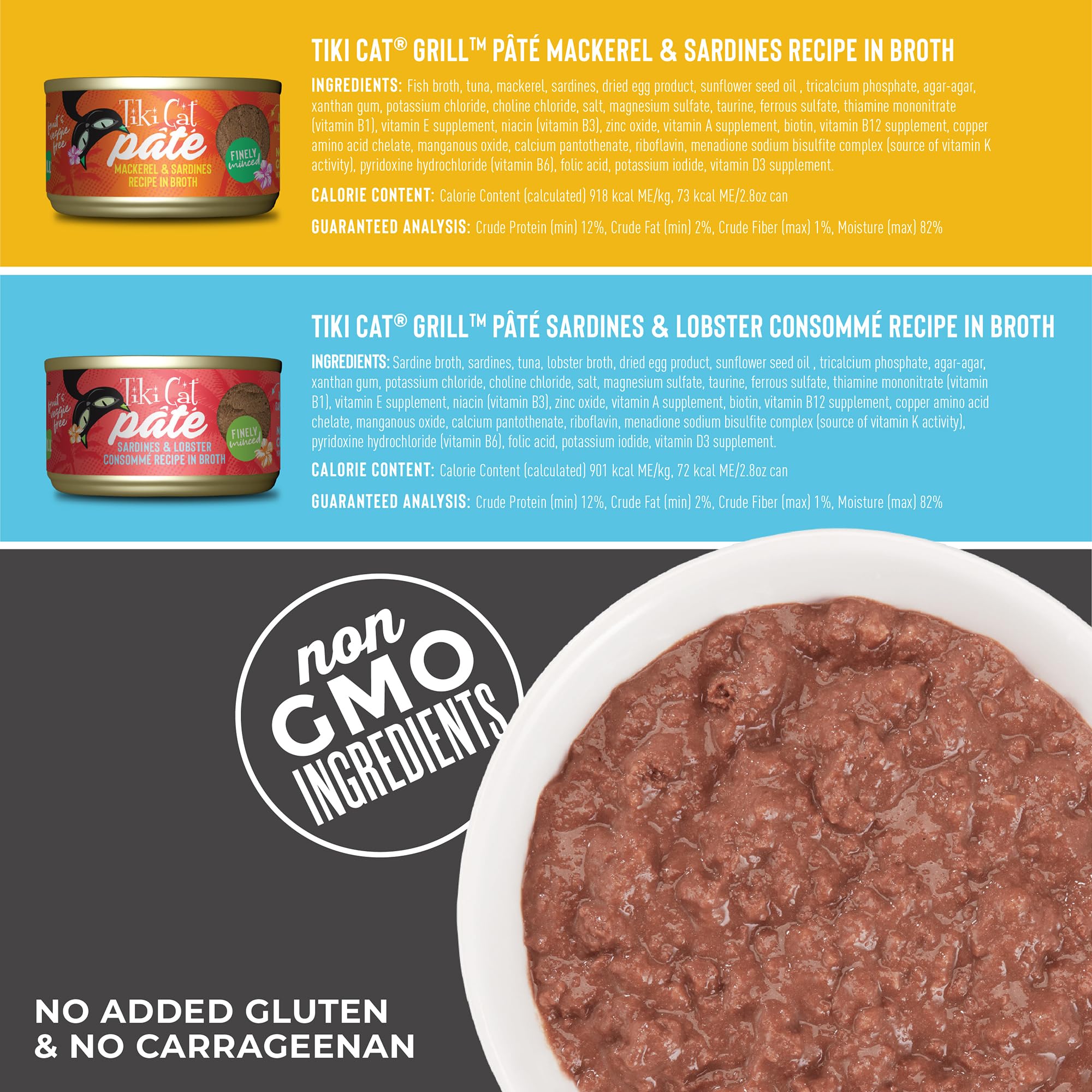 Tiki Cat Grill Pâté dolphin-safe tuna image conveys ethical sourcing and trust.