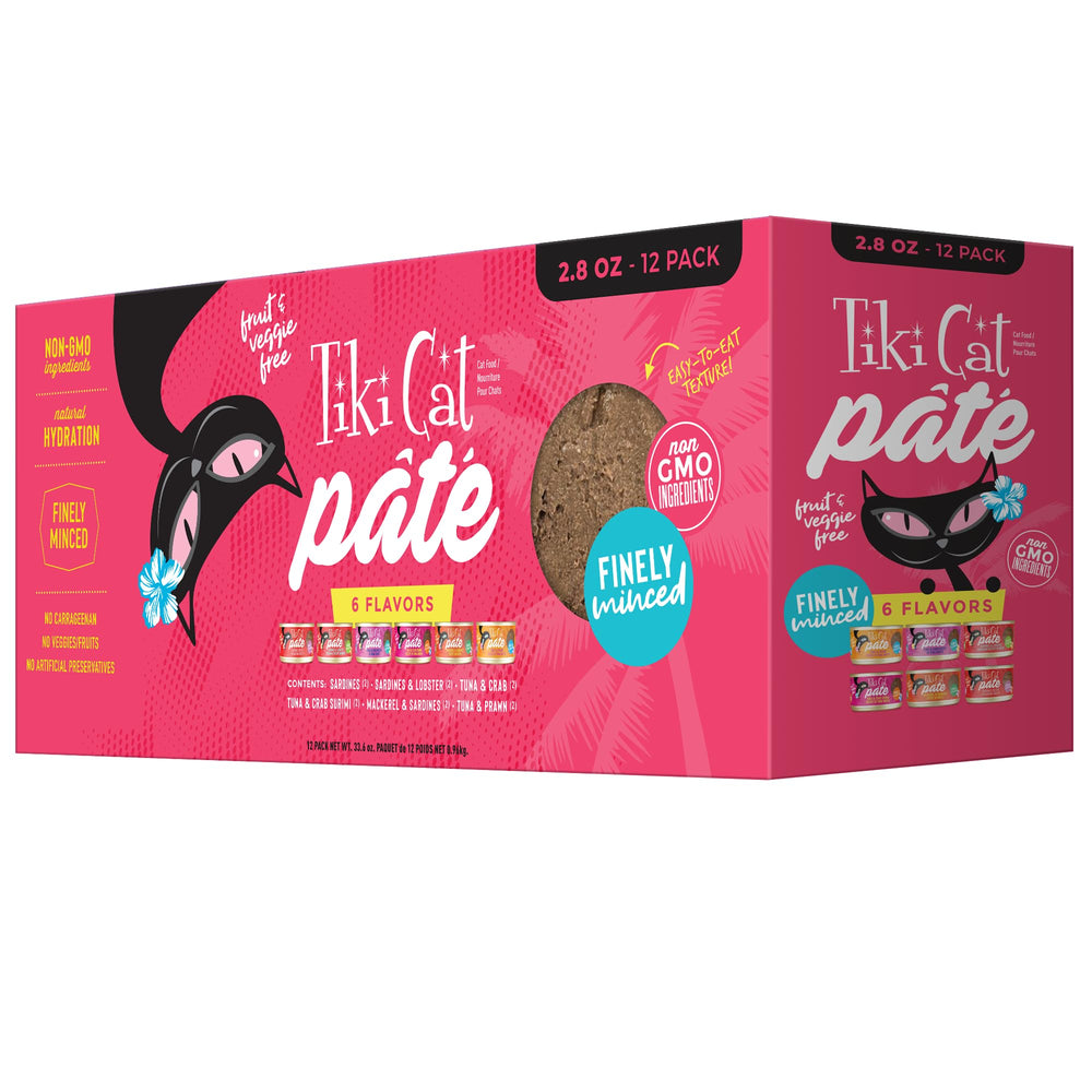 Tiki Cat Grill Pâté with sardine flakes highlighting protein-rich feline nutrition.