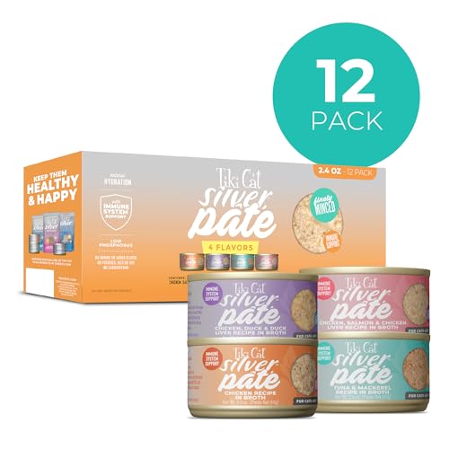 Tiki Cat Silver Pate 11+ formula label highlights age-specific nutrition.