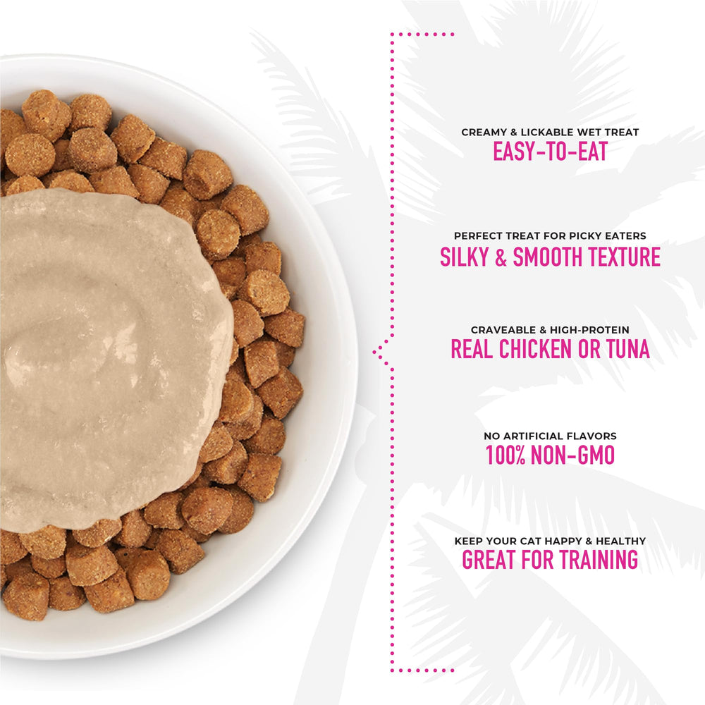 Tiki Cat Stix lickable wet treats in use as a meal topper or treat