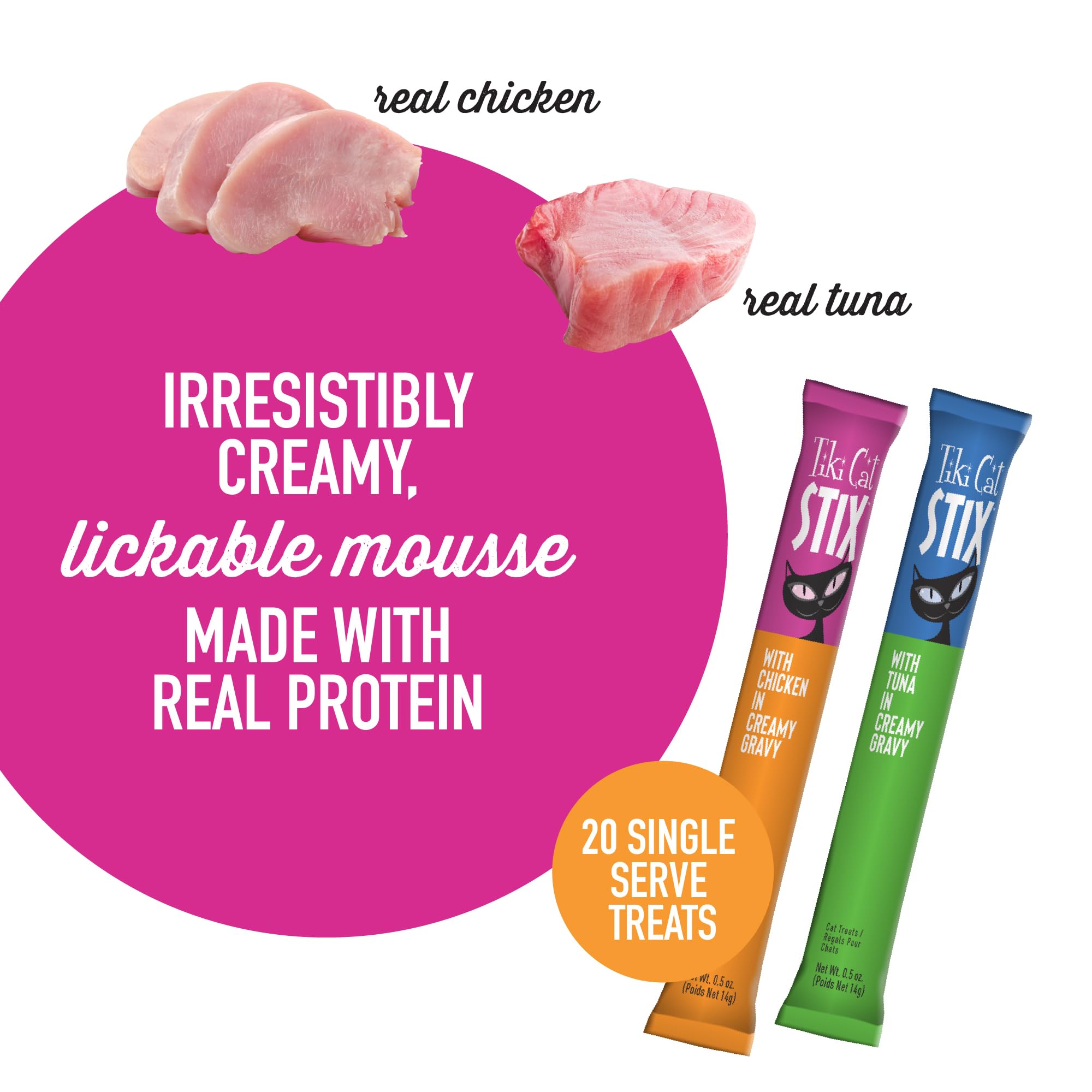 Tiki Cat Stix real chicken-tuna protein flavor with rich taste