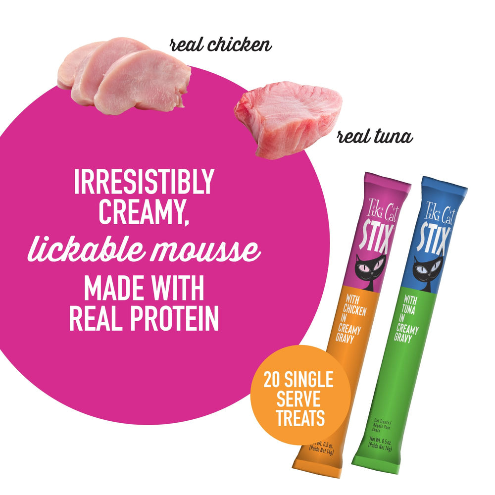 Tiki Cat Stix real chicken-tuna protein flavor with rich taste