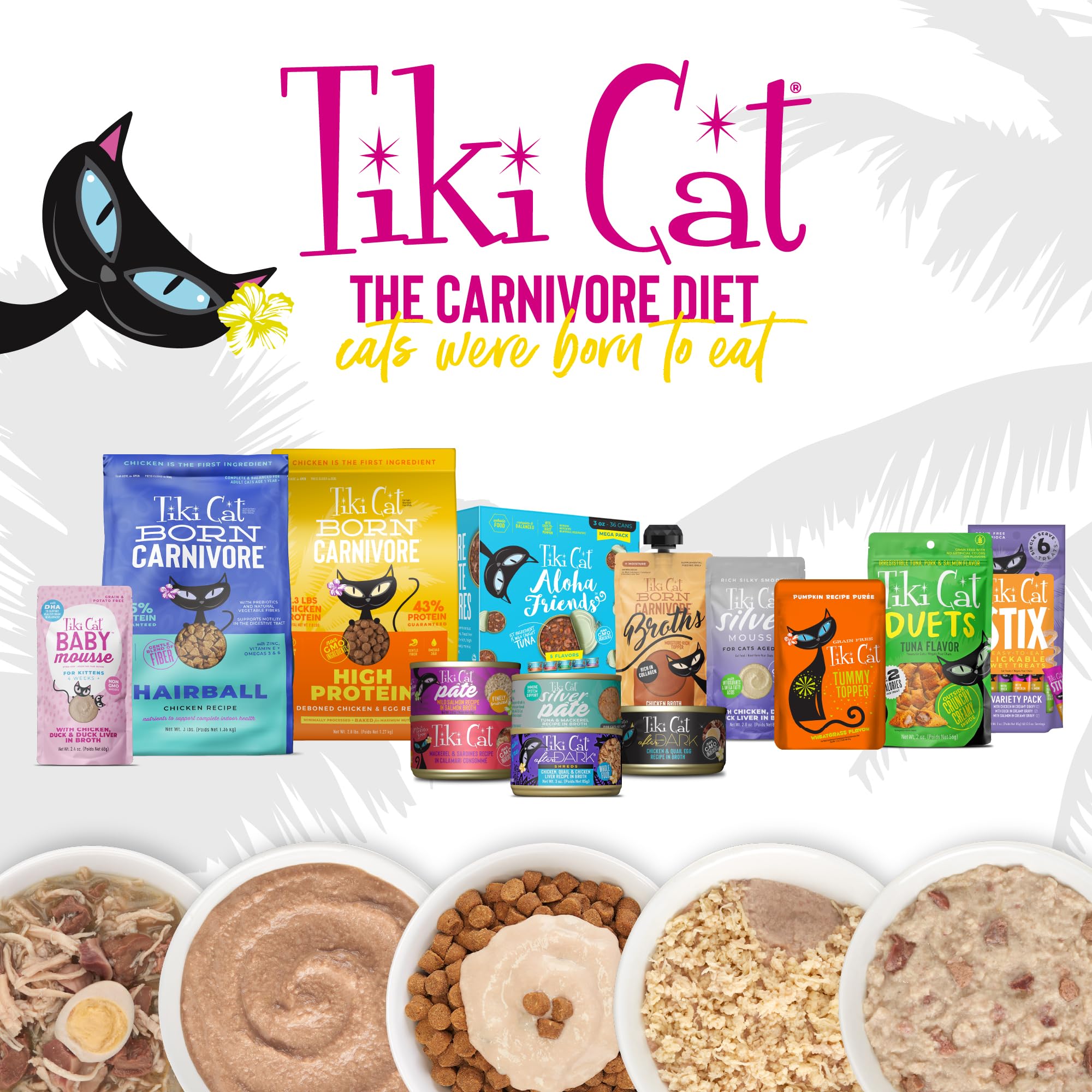 TIKI PETS Tiki Cat Born Carnivore dry chicken-first-ingredient kibble supports indoor cat nutrition.