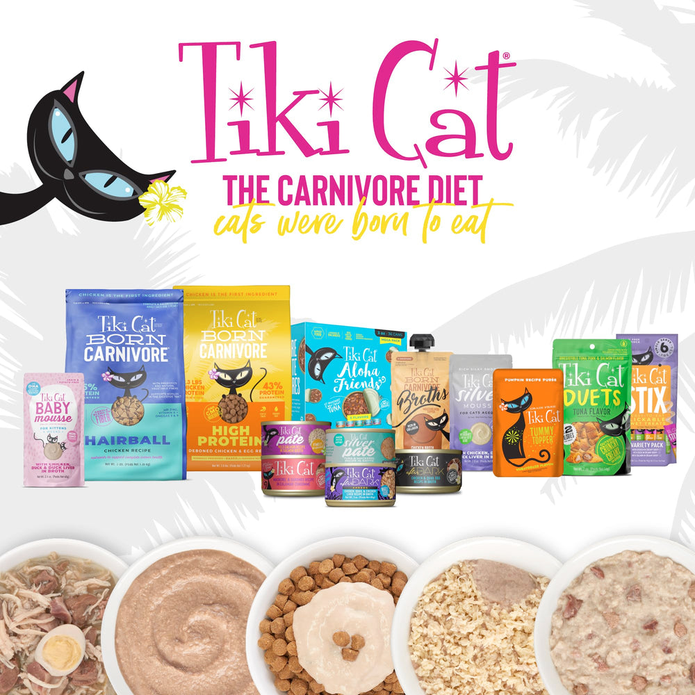 TIKI PETS Tiki Cat Born Carnivore dry chicken-first-ingredient kibble supports indoor cat nutrition.