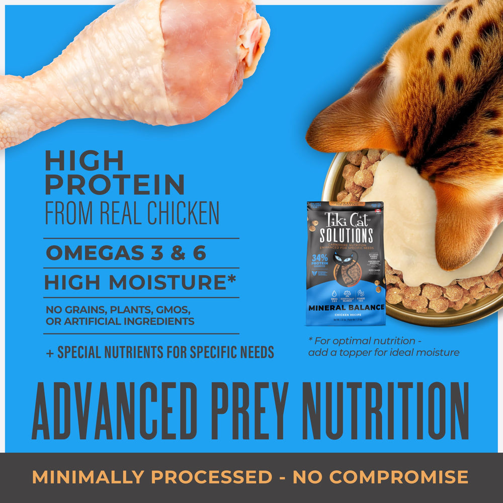 Tiki Cat Solutions kibble highlighting omega 3 and omega 6 fatty acids