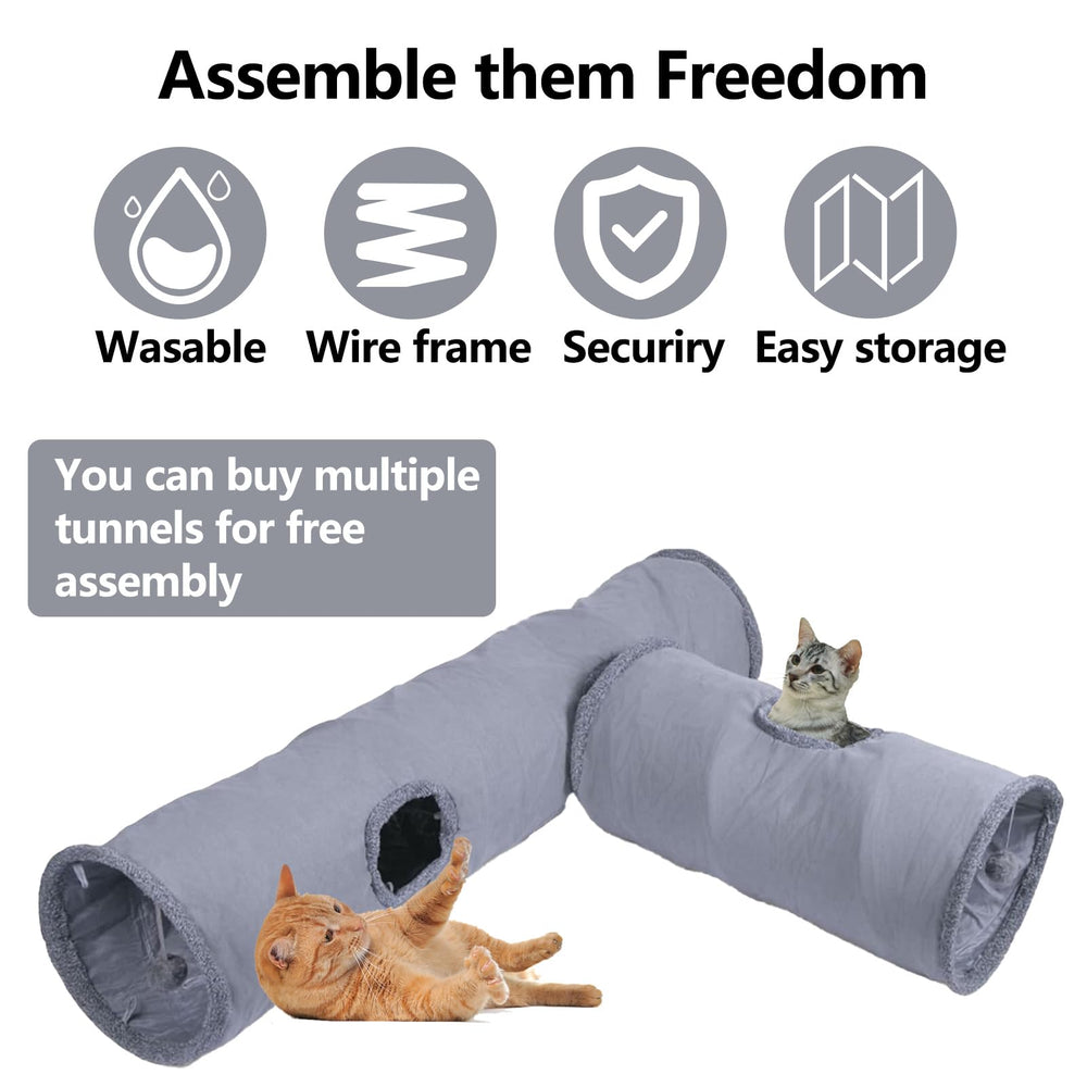 TiLanmiy cat tunnel folds flat for travel or clutter-free storage.