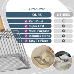 Tilatumo Easy Use metal scoop showing automatic sifting in action for quicker cleaning.