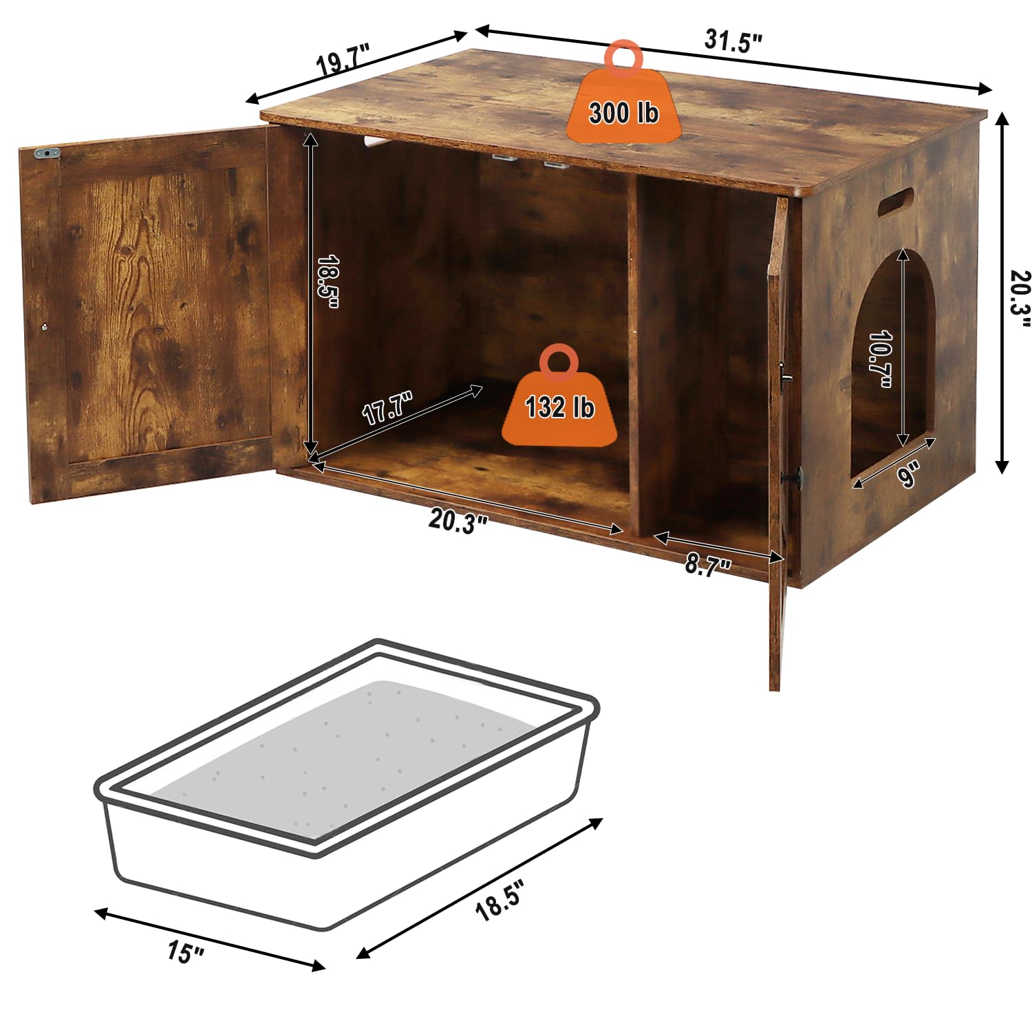Timberer cat litter box enclosure arched ventilation openings promote airflow.