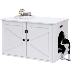 Timberer cat litter box enclosure front view shows discreet white design for tidy spaces.