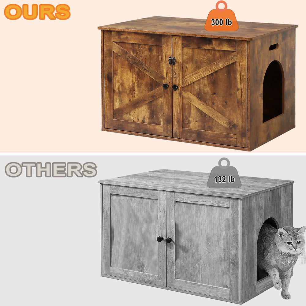 Timberer cat litter box enclosure interior demonstrates spacious layout for litter boxes.