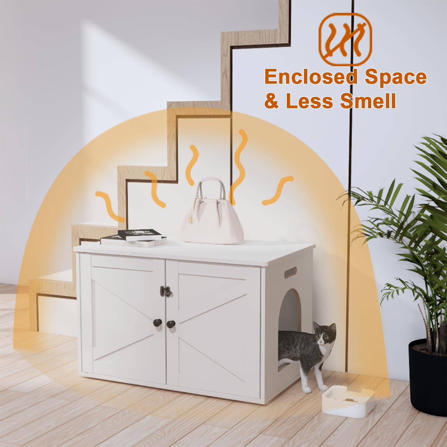 Timberer cat litter box enclosure interior close-up reveals smooth surface for quick cleaning.