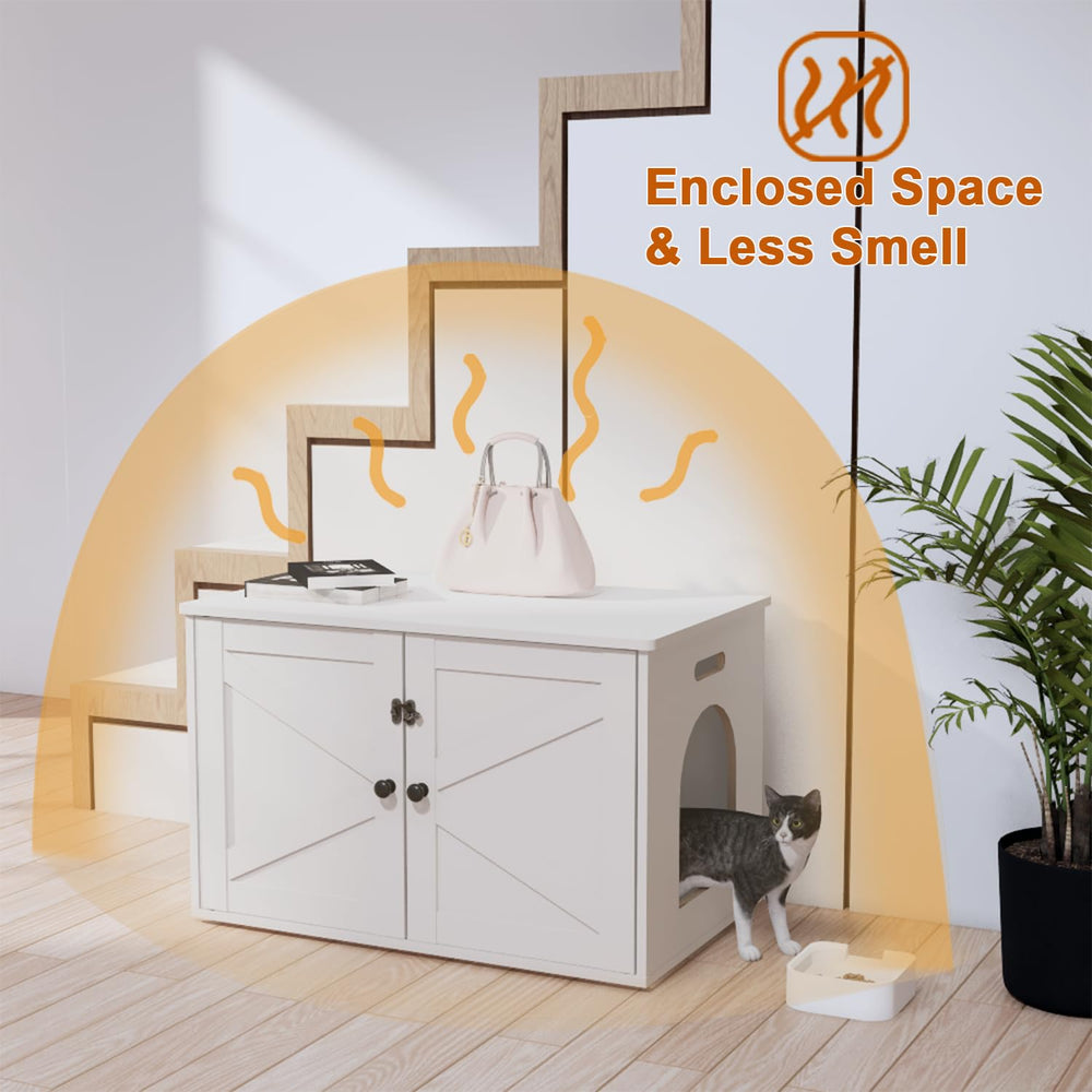 Timberer cat litter box enclosure interior close-up reveals smooth surface for quick cleaning.