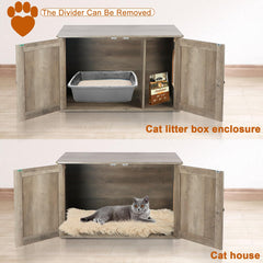 Timberer interior with divider demonstrates adjustable space for litter boxes