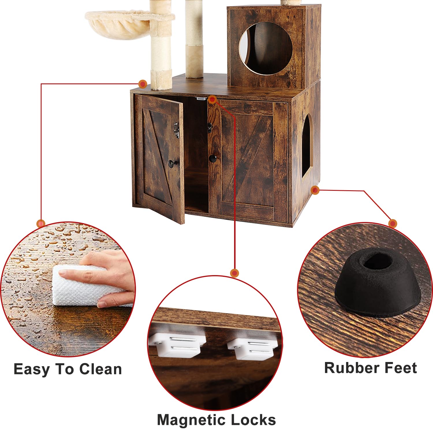 Timberer cat tree detachable pom pom toys encourage interactive play sessions.