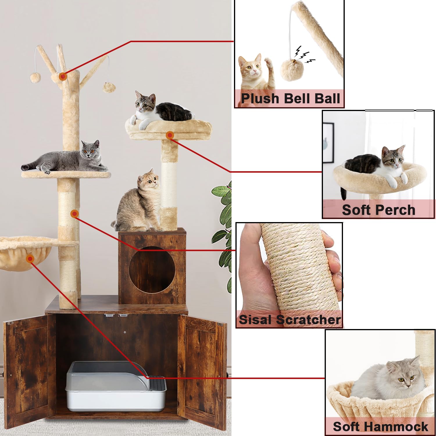 Timberer cat tree plush fabric offers soft comfort that's easy to clean.