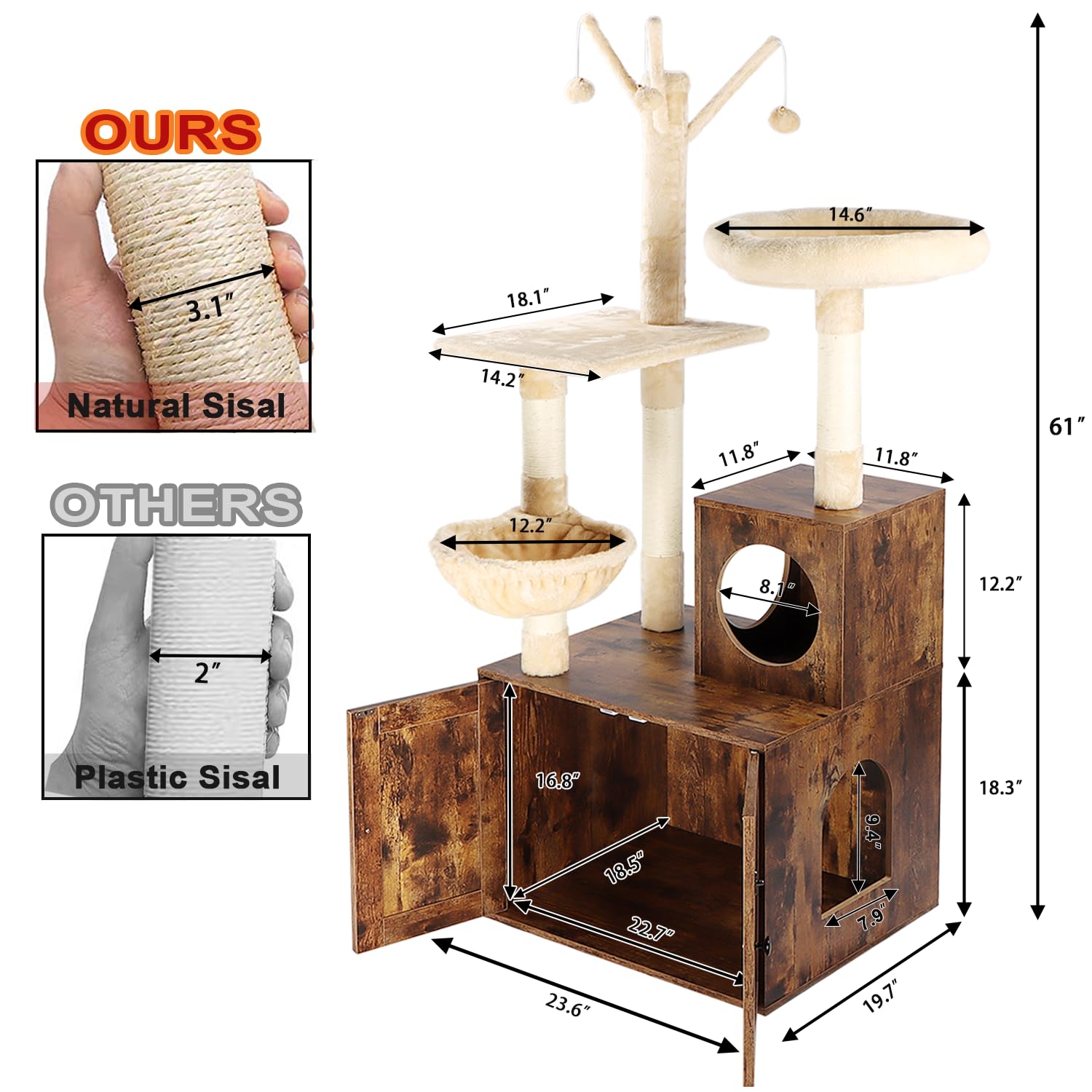 Timberer cat tree wooden construction highlights sturdy build and durable materials.