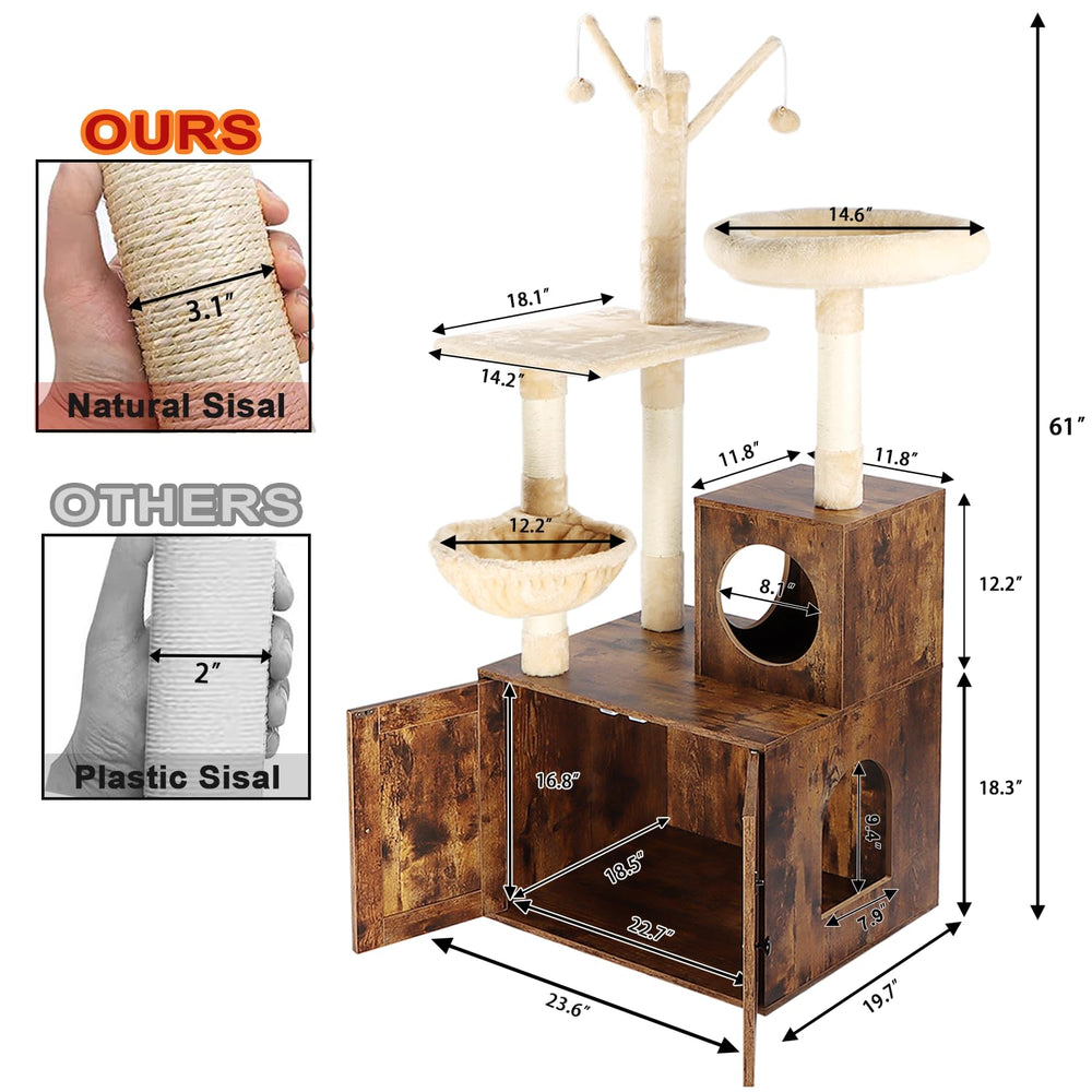 Timberer cat tree wooden construction highlights sturdy build and durable materials.