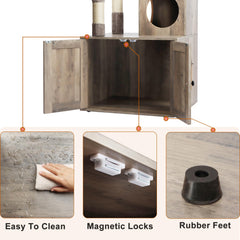 Timberer Litter Box Enclosure privacy door image emphasizes odor-mitigating privacy for your cat