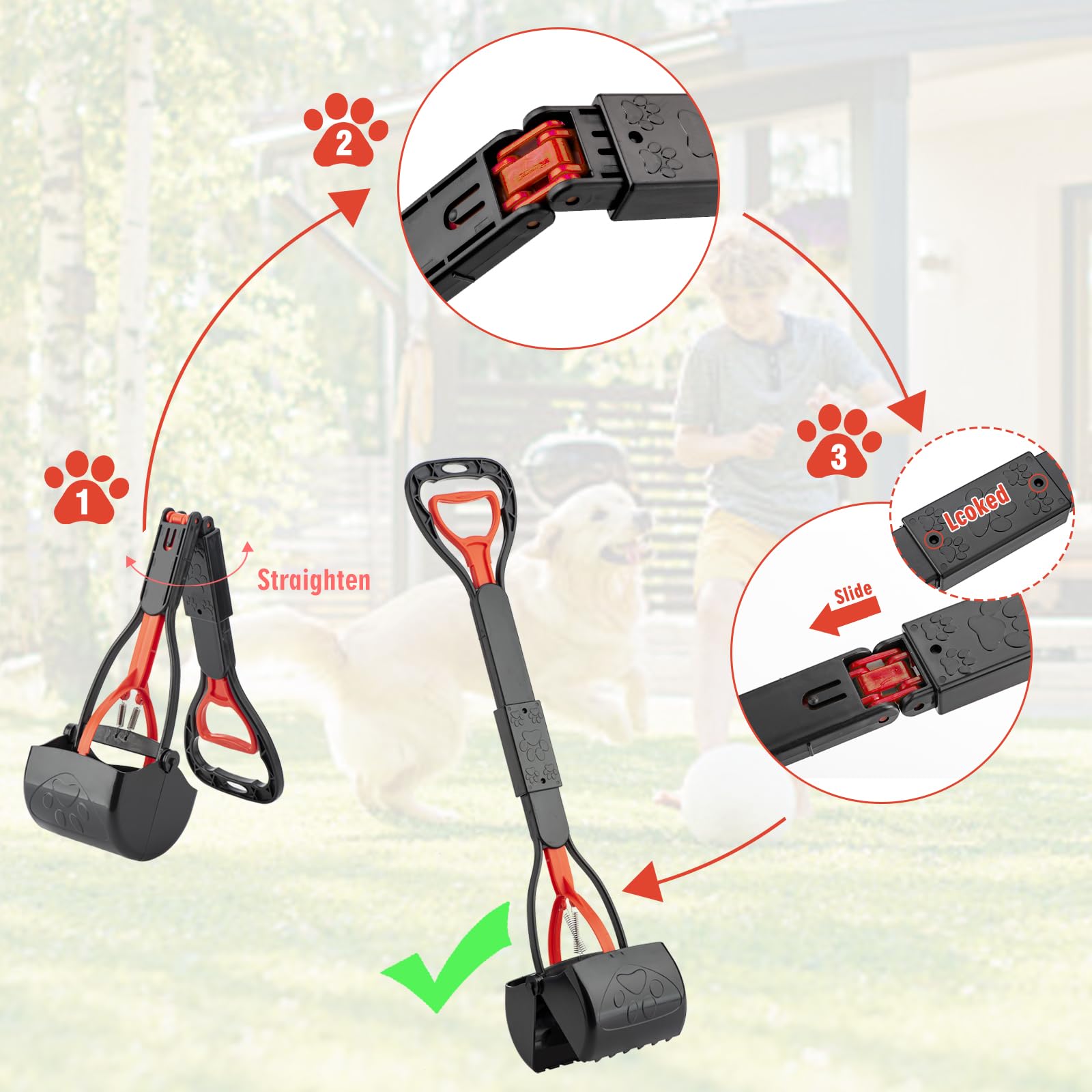TIMINGILA Pooper Scooper folds for compact storage after outdoor cleanup.