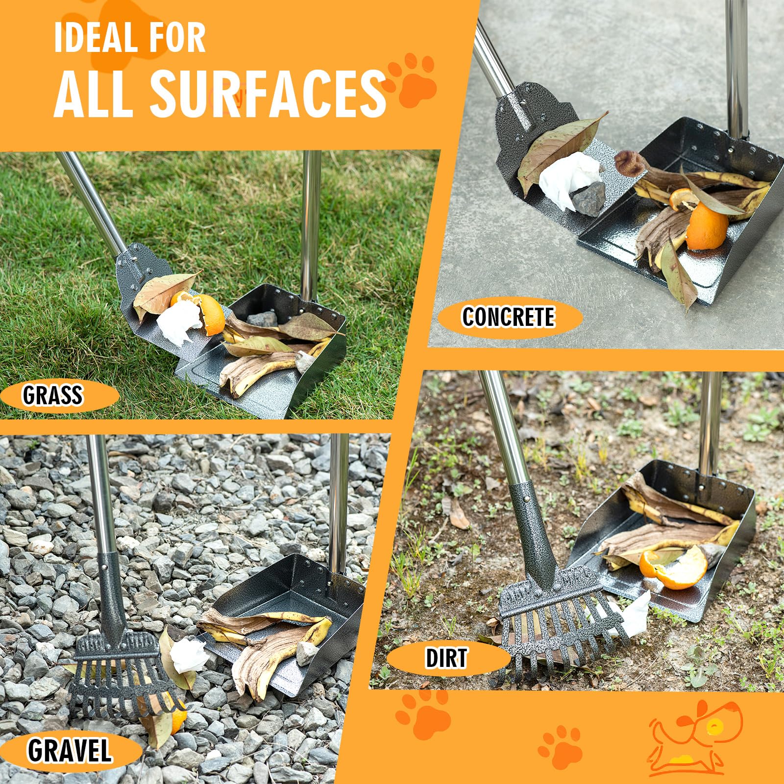 TIMINGILA Pooper Scooper rust-proof metal promises easy cleaning after outdoor use.