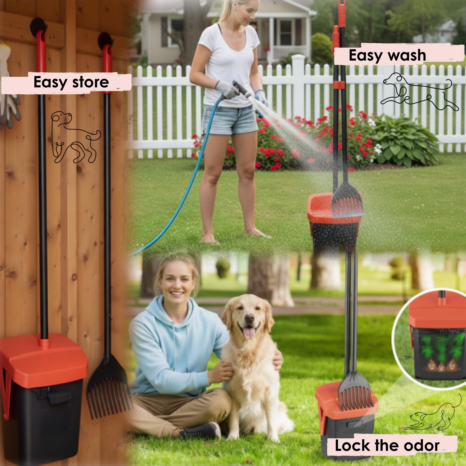 TIMINGILA swivel-bin and rake assembly stores securely for clutter-free storage.