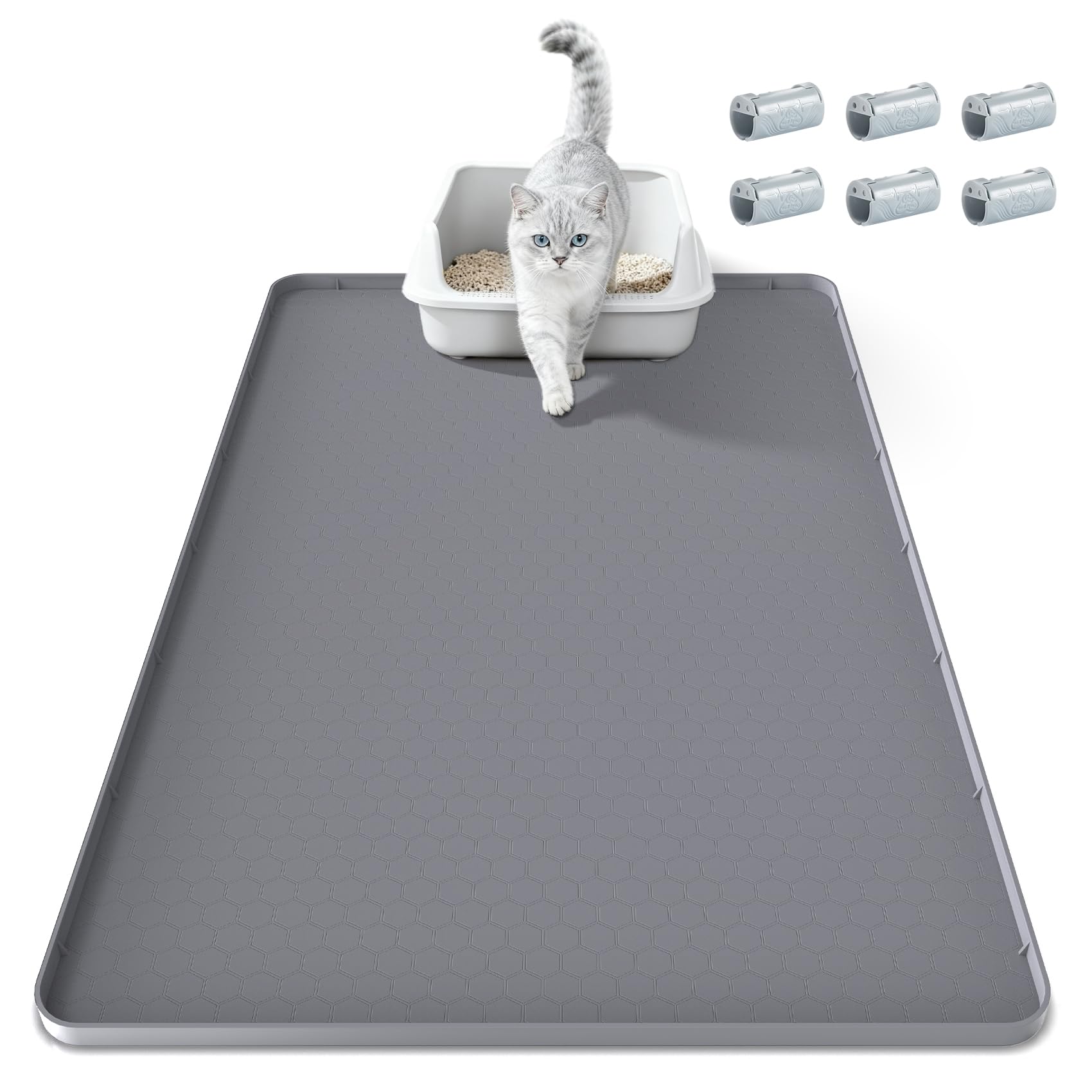 TIMOHCR cat litter mat front view showing wide capture area and lip