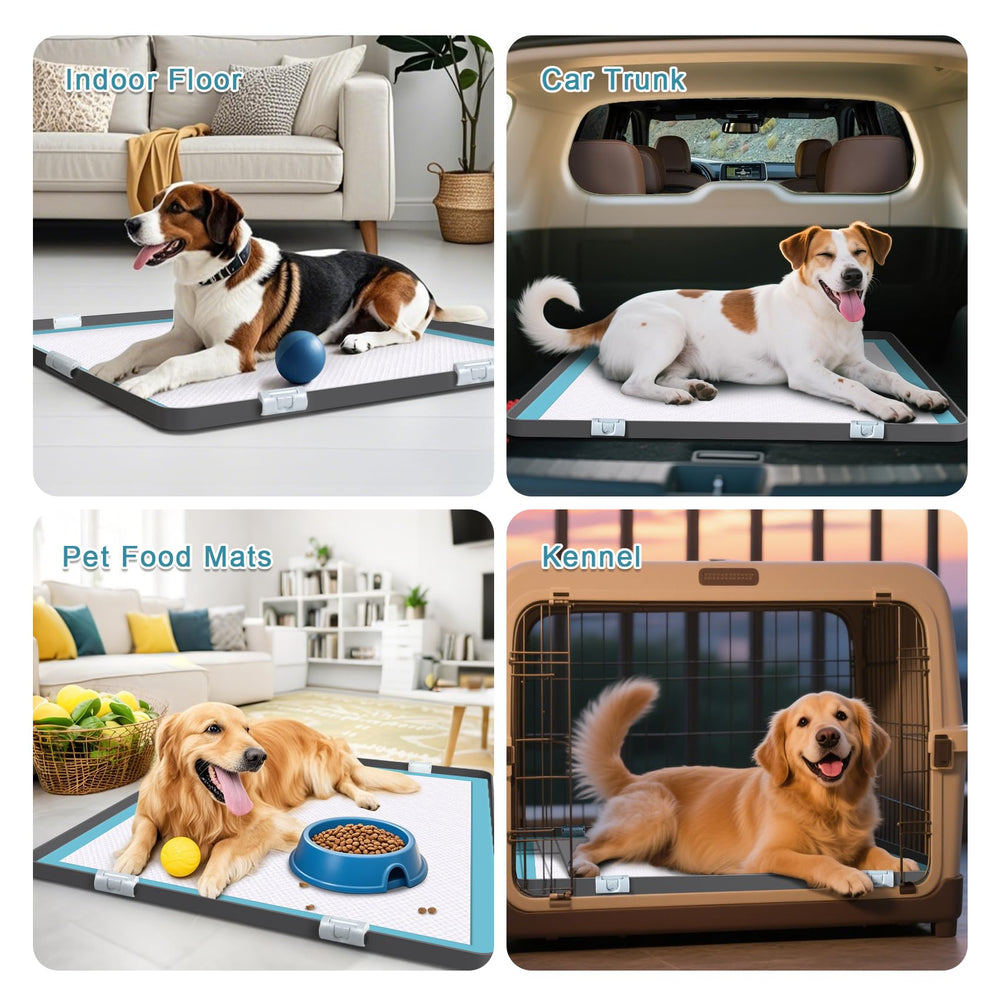 TIMOHCR pee pad tray multi-use mat demonstrates versatility as feeding mat.