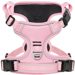Timos dog harness shows three fast-release buckles for easy on-off