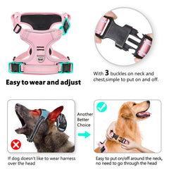 Timos dog harness chest and back leash rings pale pink safer walks