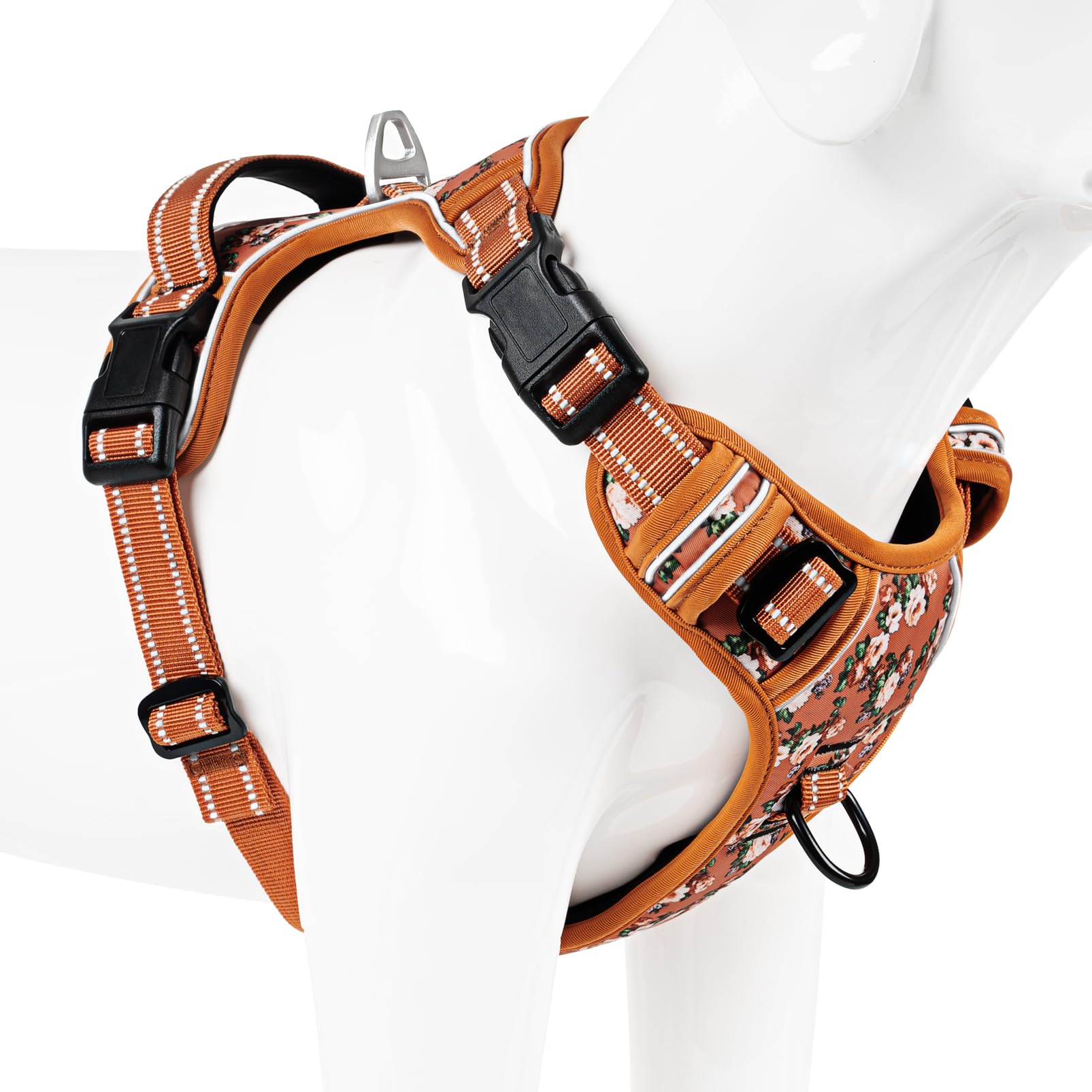 Timos flower orange XL harness on a larger dog highlighting vibrant color
