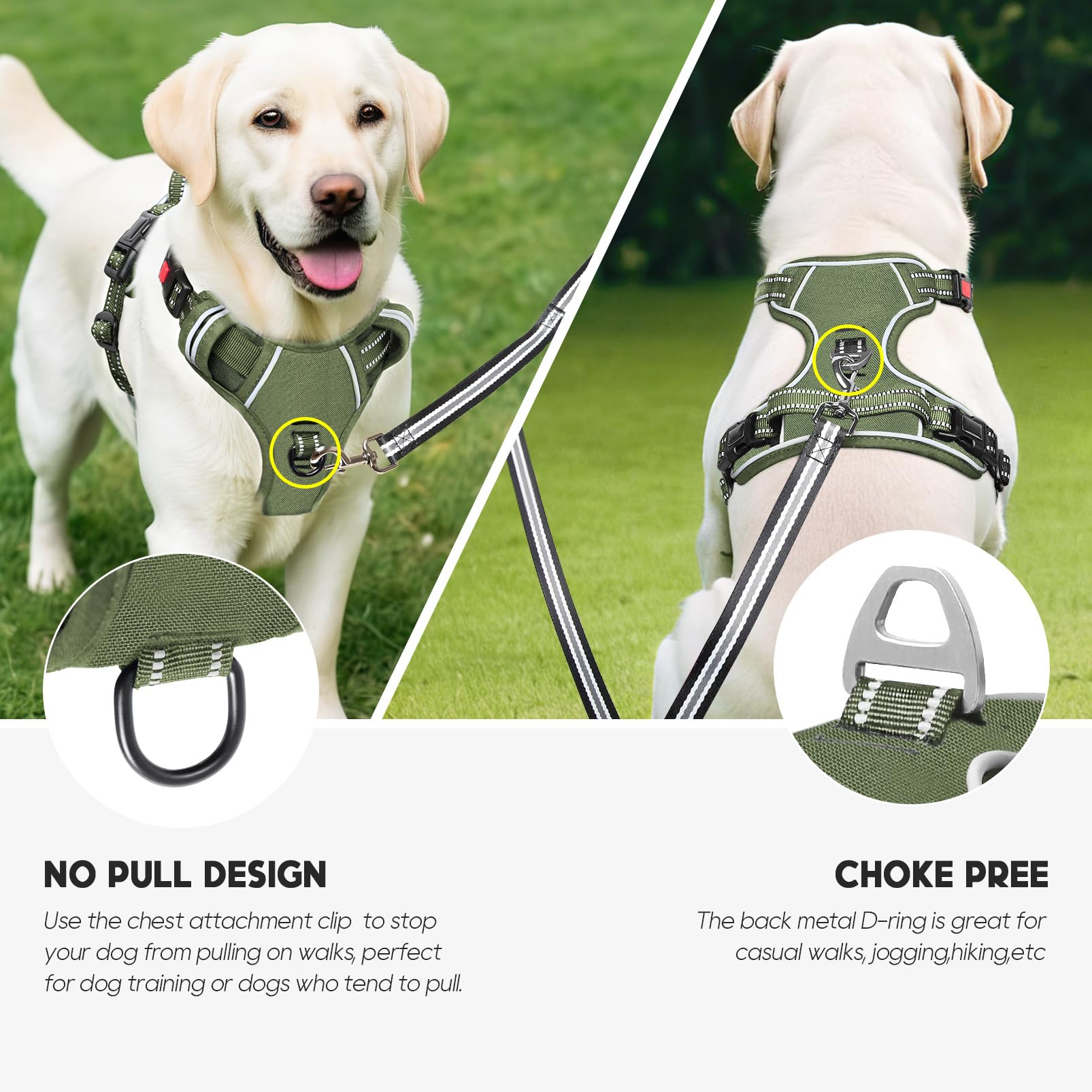 Timos dog harness four-way adjustable straps deliver a customized, comfortable fit.