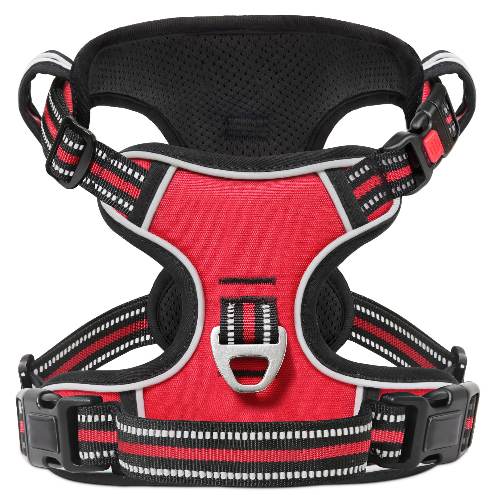 Timos dog harness with front clip and reflective trim for safer nighttime visibility.