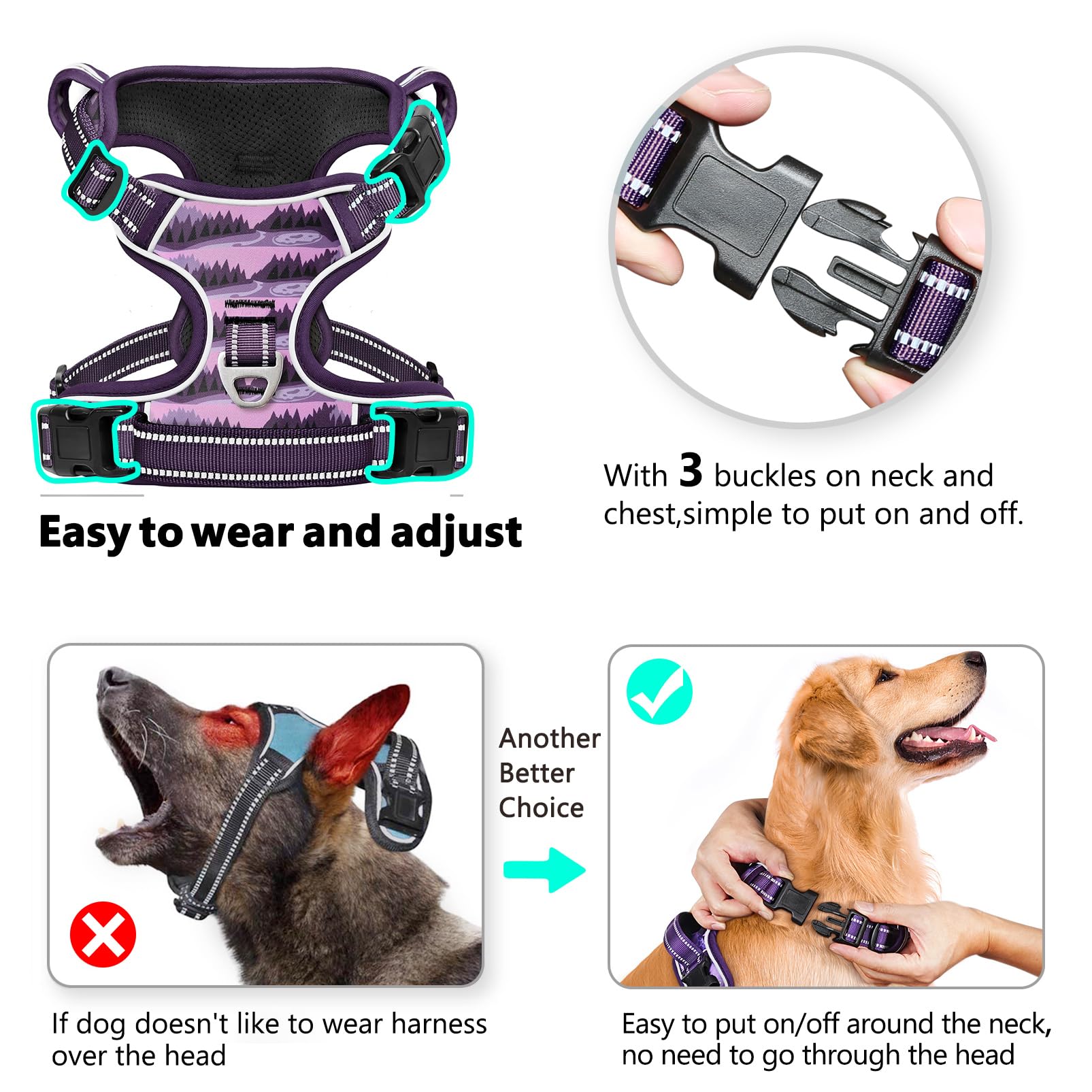 Timos dog harness with reflective strip improves night visibility for safety