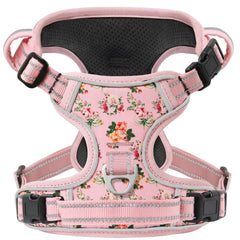 Timos No Pull Harness front clip pink-s showing quick on-off ease for walks