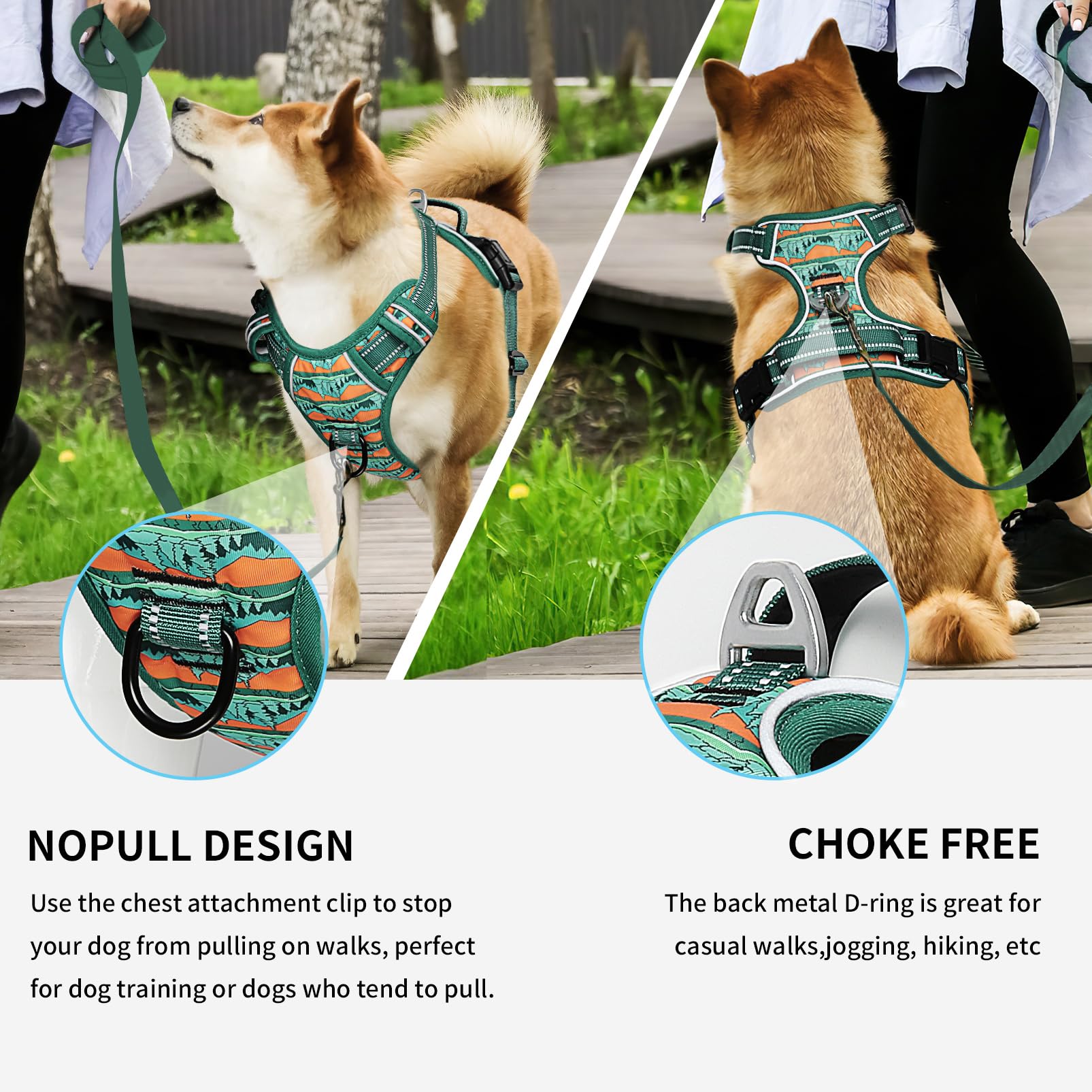 Timos no pull harness reflective strip aids visibility during night walks.