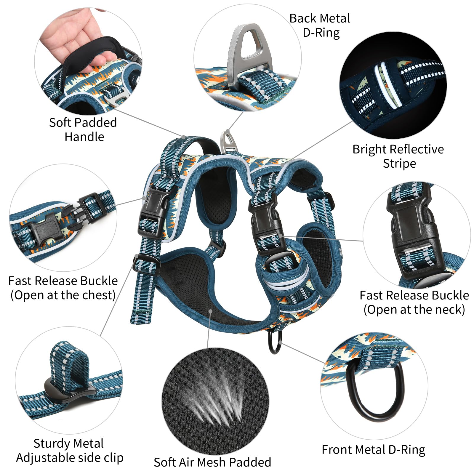 Timos soft-padded-harness provides comfortable fit with breathable mesh for all-day wear.