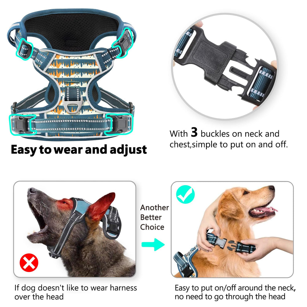 Timos two-leash-clips-front-back harness offers versatile control for training and casual walks.