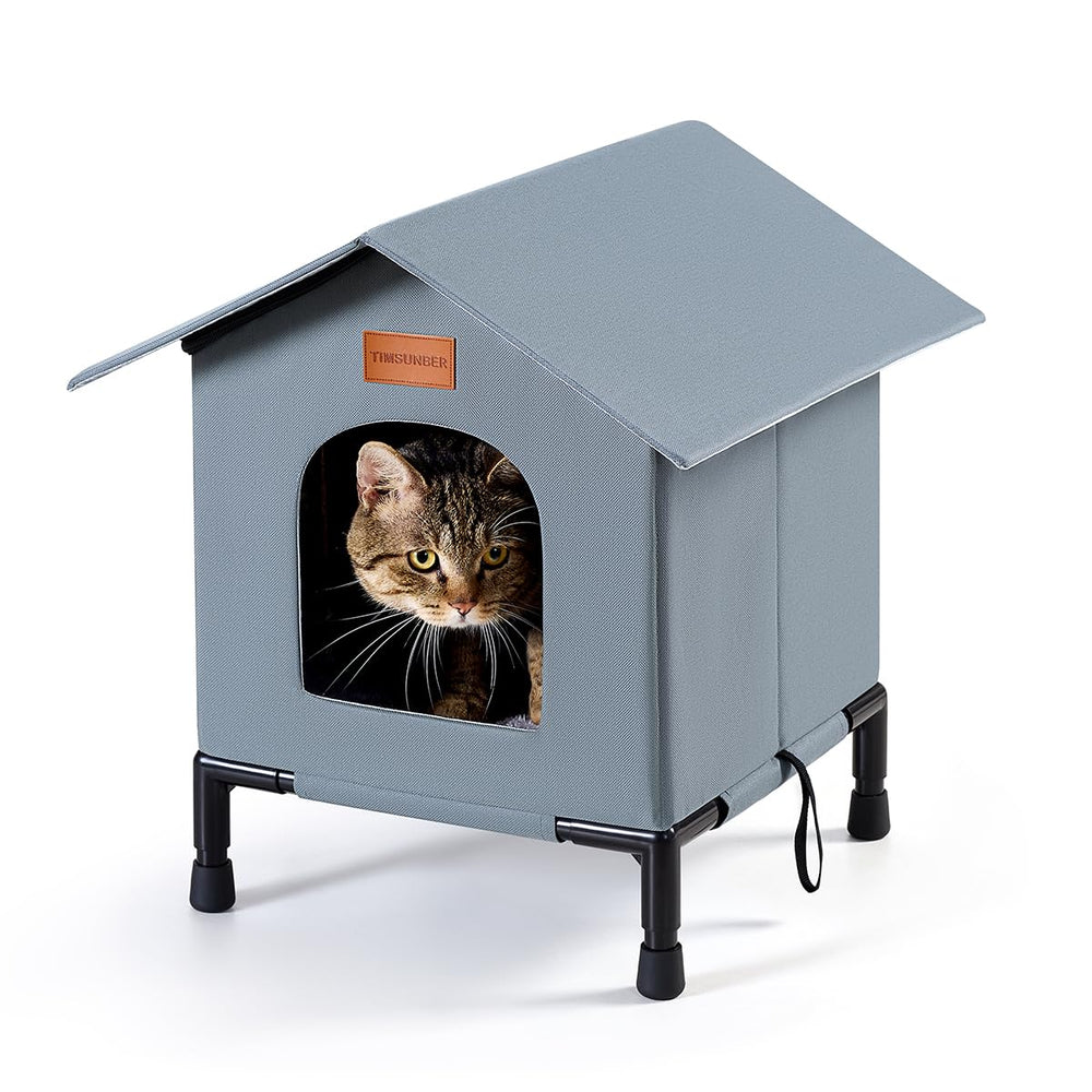 TIMSUNBER insulated cat shelter with weatherproof exterior keeps outdoor cats warm in cold seasons.