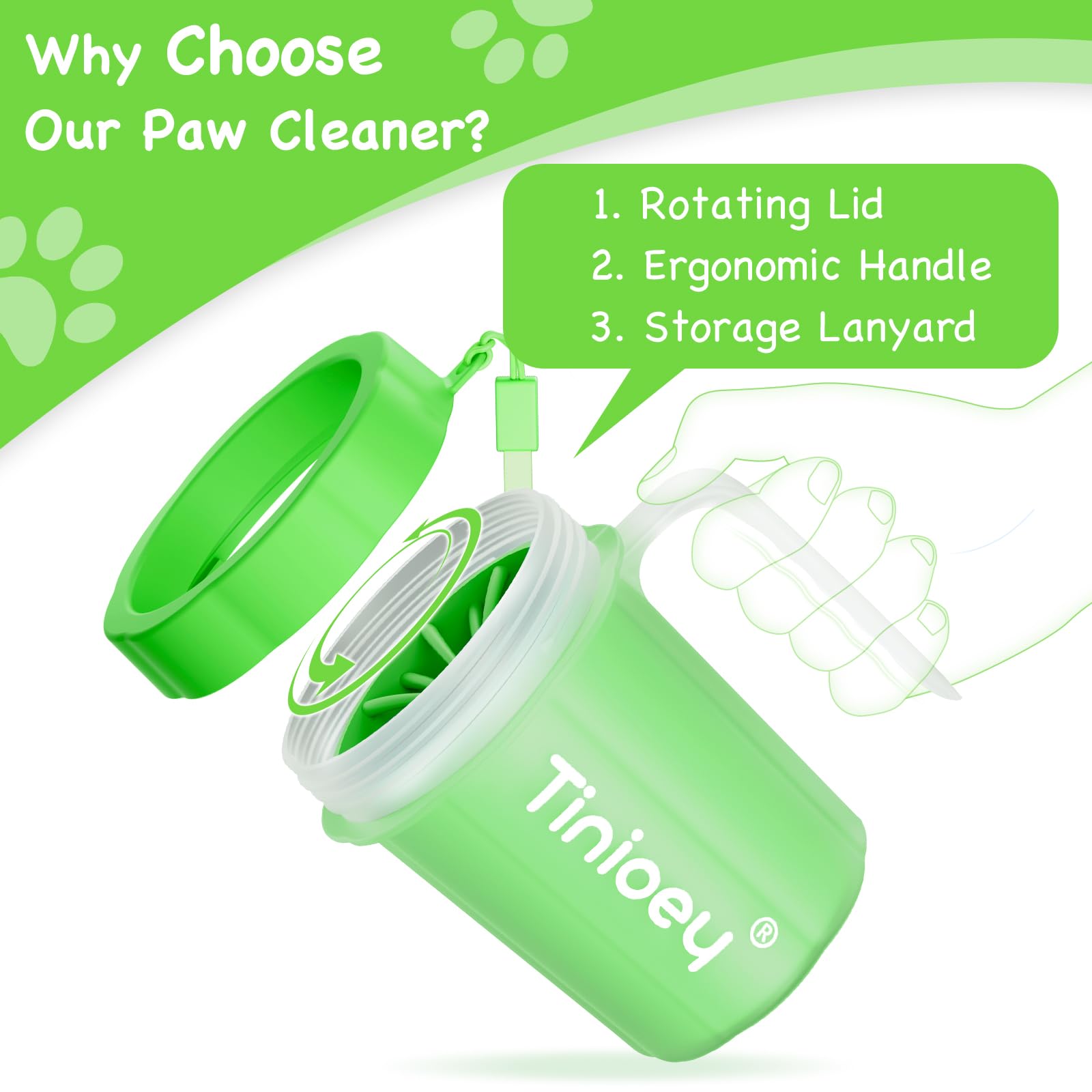Tinioey paw cleaner helps remove mud from dog paws after outdoor adventures.