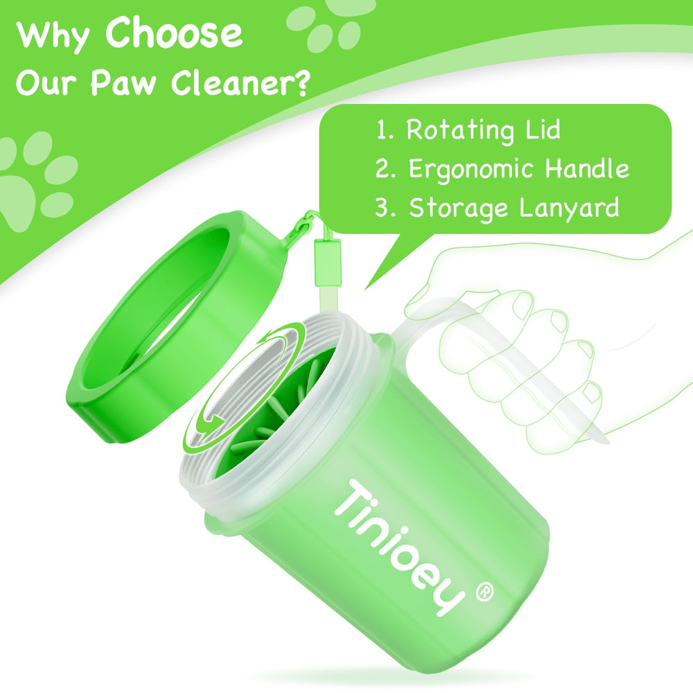 Tinioey paw cleaner helps remove mud from dog paws after outdoor adventures.