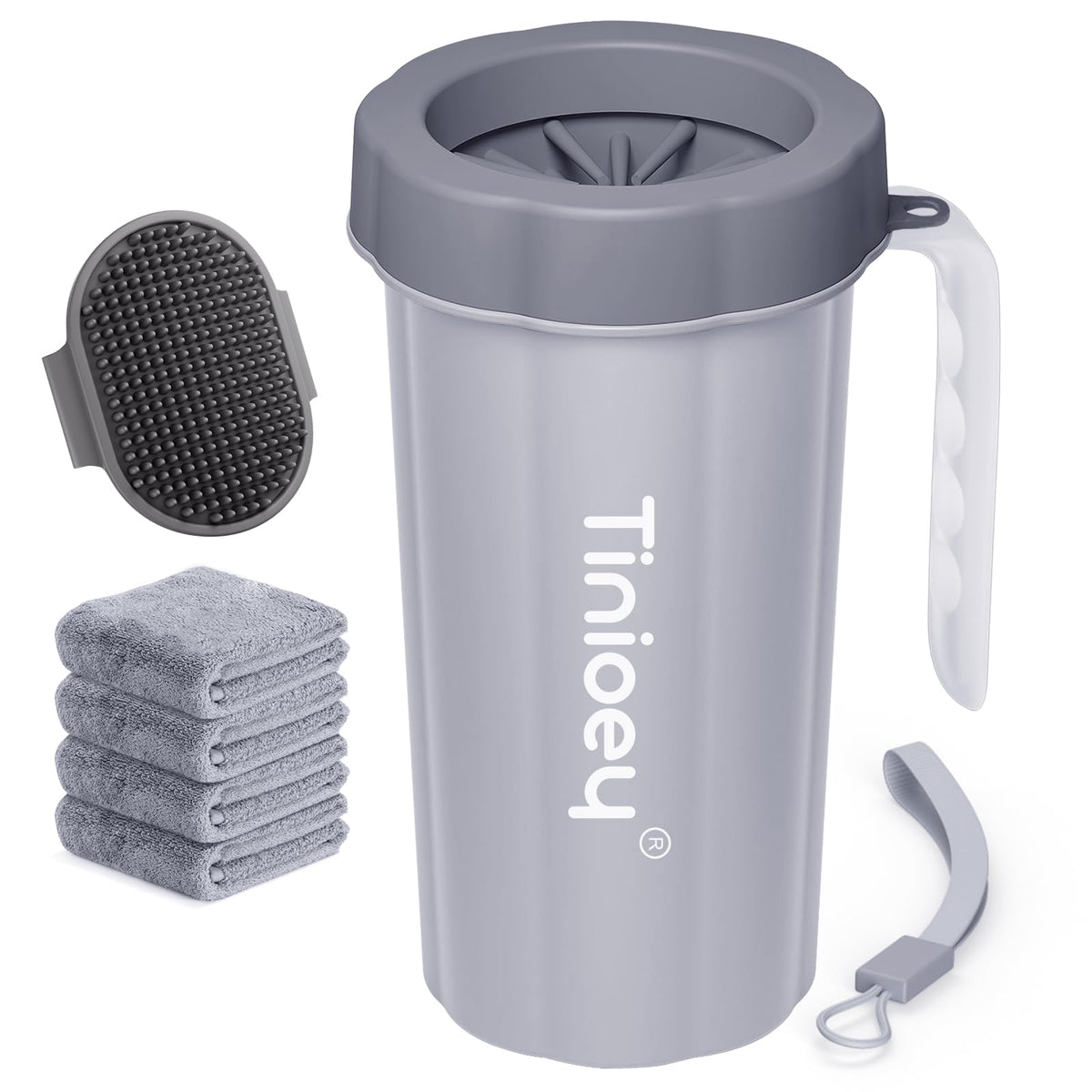 Tinioey paw cleaner with handle cleans muddy paws after walks.