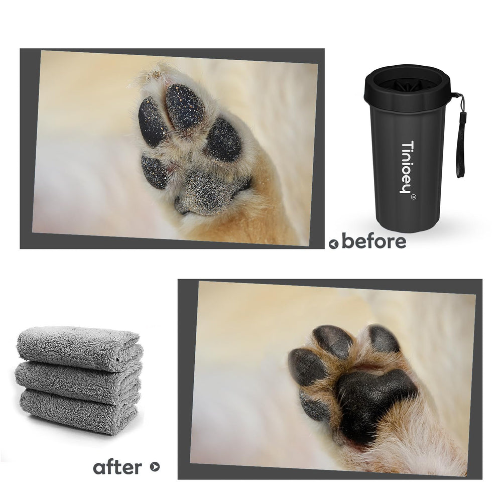 Tinioey paw-cleaner kit includes cup, towels, brush, and balm.
