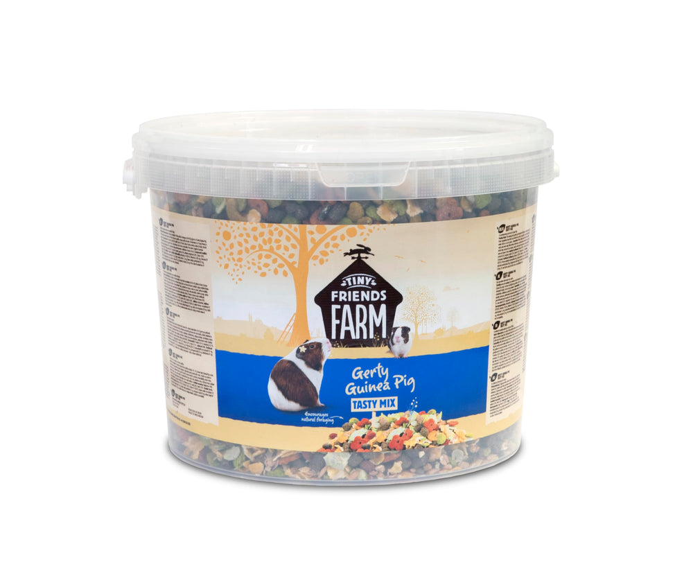 Tiny Friends Farm Gerty Guinea Pig Tasty Mix bucket for daily balanced feeding.
