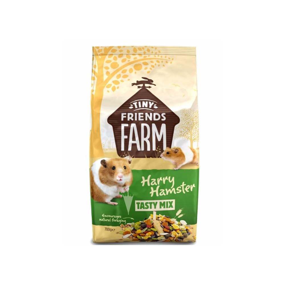 Tiny Friends Farm Harry Hamster Tasty Mix bag front — complete diet to support hamster health.