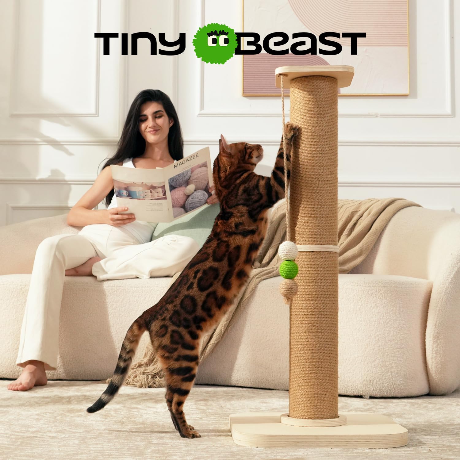 TinyBeast solid wood base provides stability for larger cats and vigorous play.